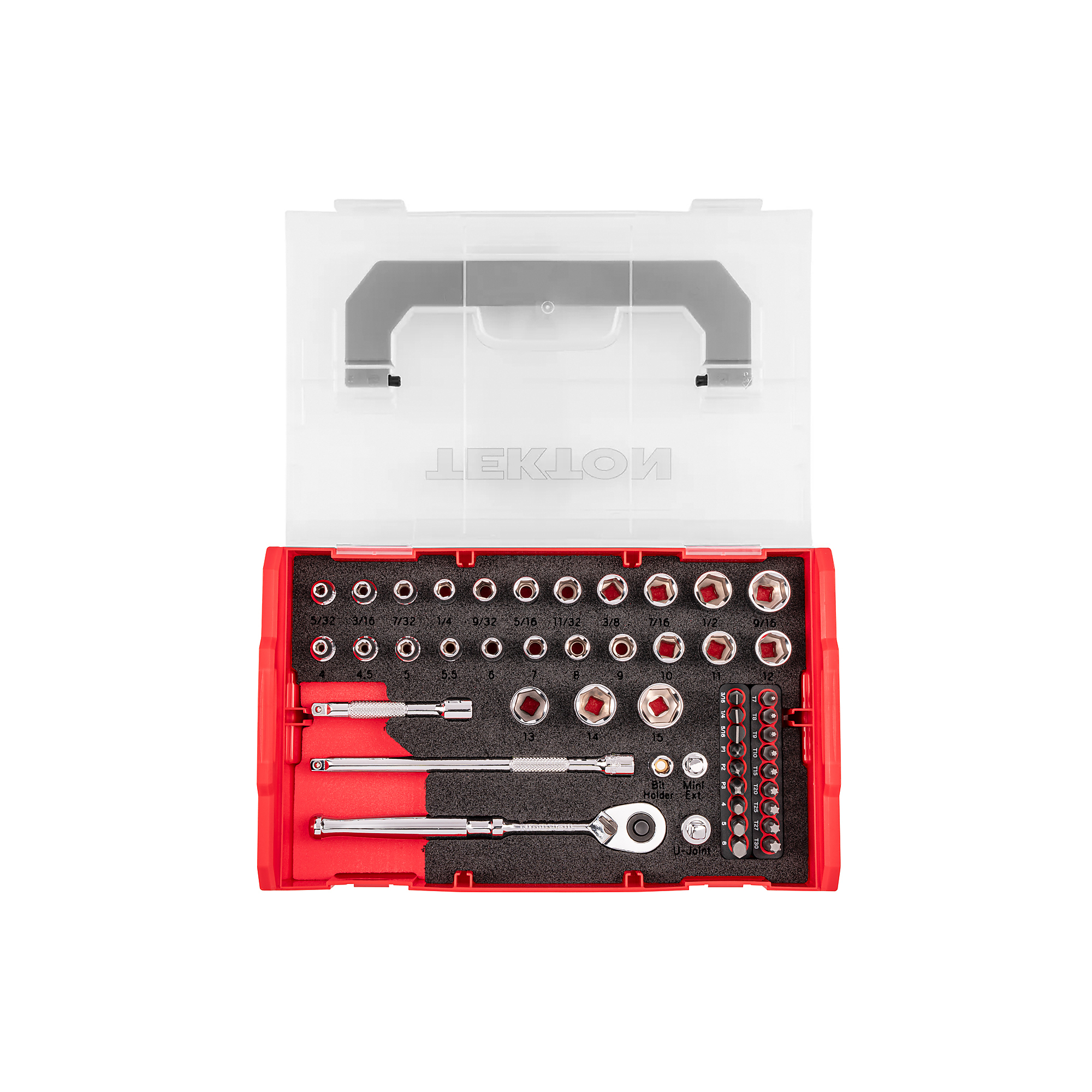 TEKTON 1/4 Inch Drive 6-Point Socket, Bit, and Ratchet Set with Mini Stacking Tool Box (49-Piece) | SKT06300